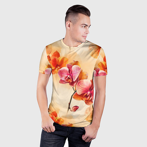 Мужская спорт-футболка Акварельные цветы - персиковый паттерн / 3D-принт – фото 3