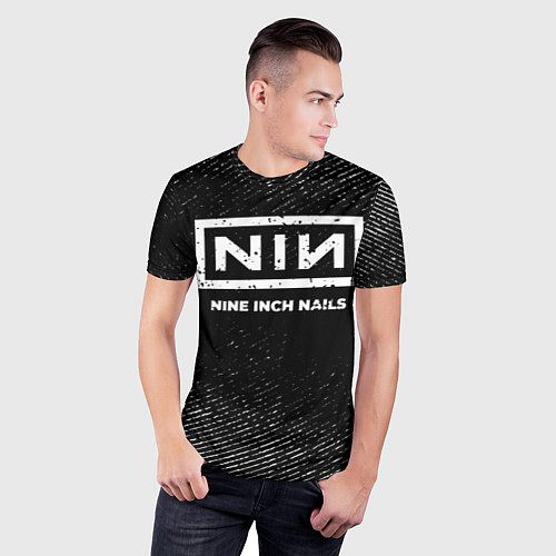 Мужская спорт-футболка Nine Inch Nails с потертостями на темном фоне / 3D-принт – фото 3