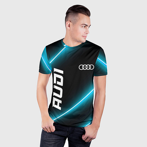 Мужская спорт-футболка Audi неоновые лампы / 3D-принт – фото 3