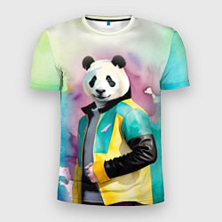 Футболка спортивная мужская Прикольный панда в модной куртке, цвет: 3D-принт