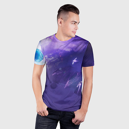 Мужская спорт-футболка Фиолетовый необъятный космос / 3D-принт – фото 3
