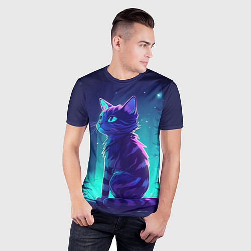 Мужская спорт-футболка Неоновый котенок / 3D-принт – фото 3