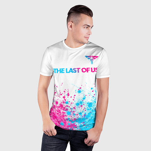 Мужская спорт-футболка The Last Of Us neon gradient style: символ сверху / 3D-принт – фото 3
