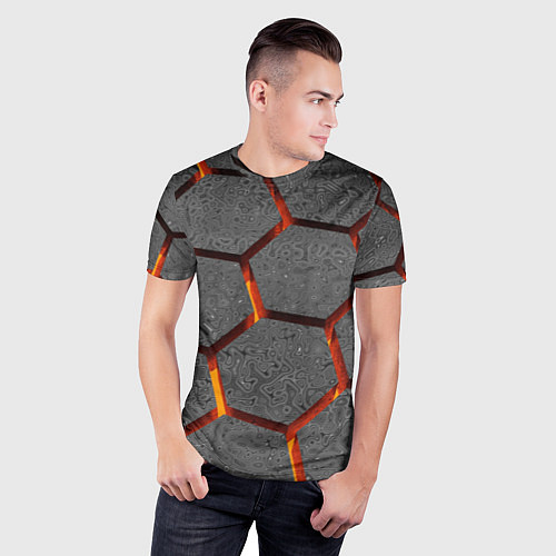 Мужская спорт-футболка Металлические плиты и лава / 3D-принт – фото 3