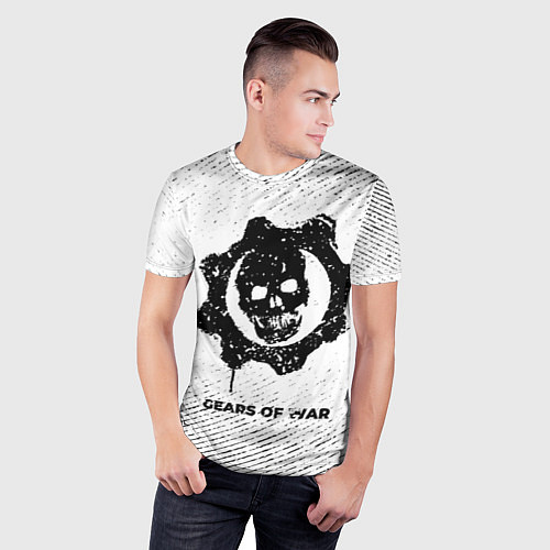 Мужская спорт-футболка Gears of War с потертостями на светлом фоне / 3D-принт – фото 3