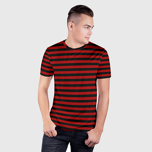 Мужская спорт-футболка Темно-красные полосы / 3D-принт – фото 3