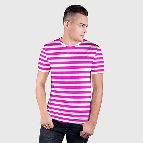 Мужская спорт-футболка Ярко-розовые полосы / 3D-принт – фото 3