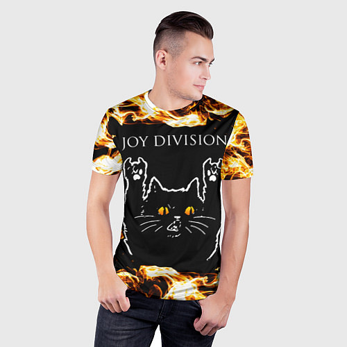 Мужская спорт-футболка Joy Division рок кот и огонь / 3D-принт – фото 3