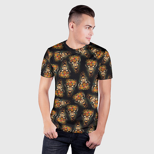 Мужская спорт-футболка Паттерн жираф с цветами: арт нейросети / 3D-принт – фото 3