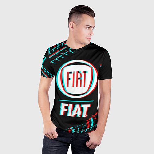 Мужская спорт-футболка Значок Fiat в стиле glitch на темном фоне / 3D-принт – фото 3