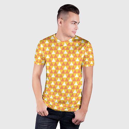 Мужская спорт-футболка Узор с оранжевыми, желтыми и белыми треугольниками / 3D-принт – фото 3