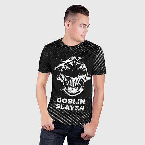 Мужская спорт-футболка Goblin Slayer с потертостями на темном фоне / 3D-принт – фото 3