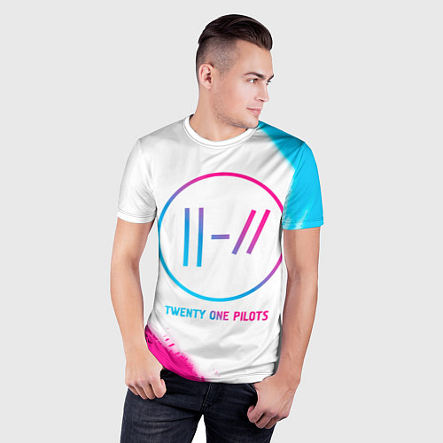 Мужская спорт-футболка Twenty One Pilots neon gradient style / 3D-принт – фото 3