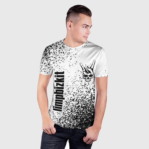 Мужская спорт-футболка Limp Bizkit и рок символ на светлом фоне / 3D-принт – фото 3