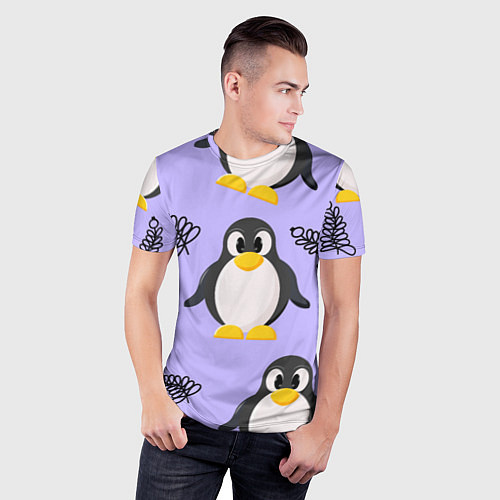 Мужская спорт-футболка Пингвин и веточка / 3D-принт – фото 3