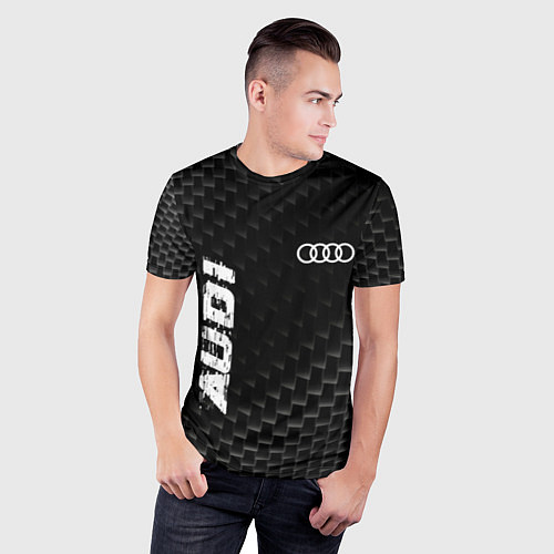 Мужская спорт-футболка Audi карбоновый фон / 3D-принт – фото 3