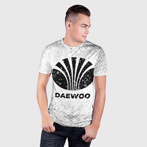 Мужская спорт-футболка Daewoo с потертостями на светлом фоне / 3D-принт – фото 3