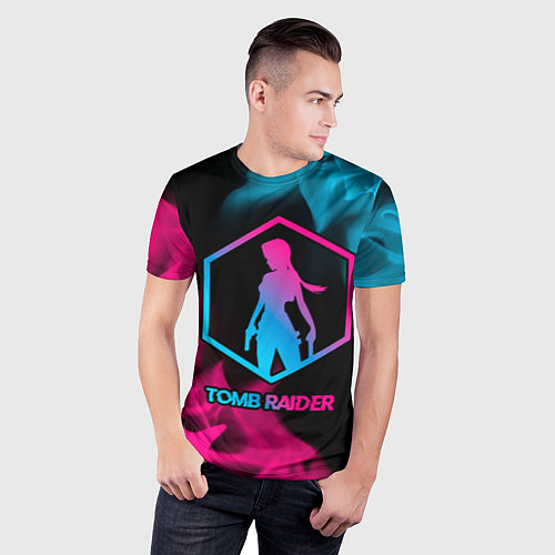 Мужская спорт-футболка Tomb Raider - neon gradient / 3D-принт – фото 3