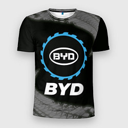 Футболка спортивная мужская BYD в стиле Top Gear со следами шин на фоне, цвет: 3D-принт