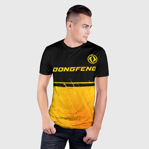 Мужская спорт-футболка Dongfeng - gold gradient: символ сверху / 3D-принт – фото 3