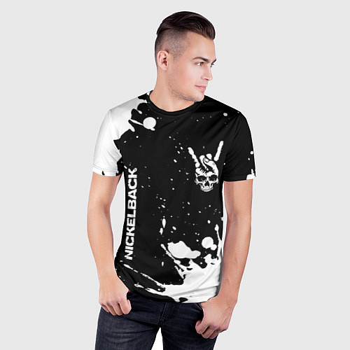 Мужская спорт-футболка Nickelback и рок символ на темном фоне / 3D-принт – фото 3