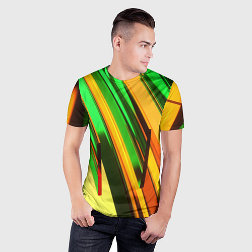 Мужская спорт-футболка Зелёные и оранжевые пластины / 3D-принт – фото 3