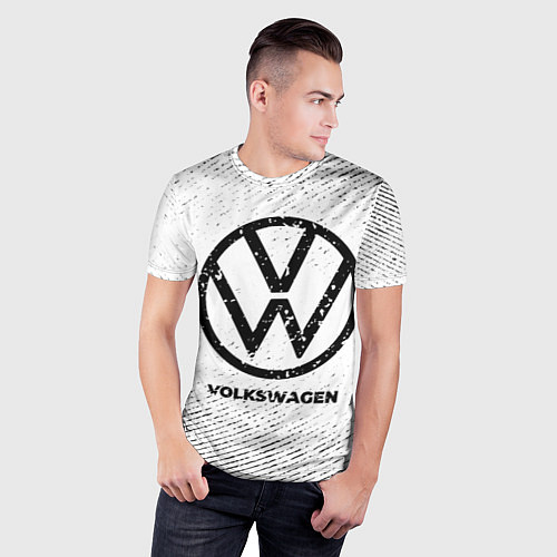 Мужская спорт-футболка Volkswagen с потертостями на светлом фоне / 3D-принт – фото 3