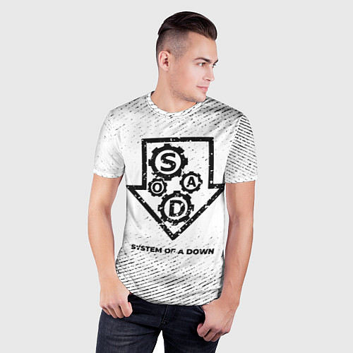 Мужская спорт-футболка System of a Down с потертостями на светлом фоне / 3D-принт – фото 3