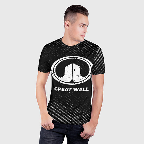 Мужская спорт-футболка Great Wall с потертостями на темном фоне / 3D-принт – фото 3
