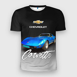Футболка спортивная мужская Синий Chevrolet Corvette 70-х годов, цвет: 3D-принт