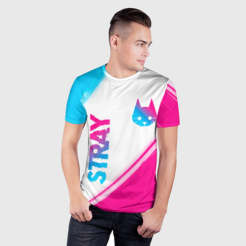 Мужская спорт-футболка Stray neon gradient style: надпись, символ / 3D-принт – фото 3