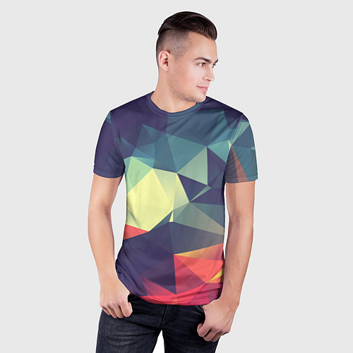Мужская спорт-футболка Разноцветный полигональный узор / 3D-принт – фото 3