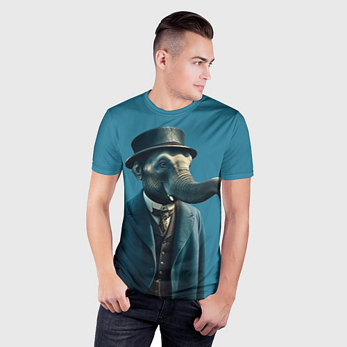 Мужская спорт-футболка Слон джентельмен в смокинге и шляпе / 3D-принт – фото 3