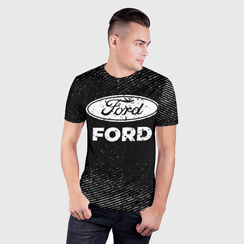 Мужская спорт-футболка Ford с потертостями на темном фоне / 3D-принт – фото 3