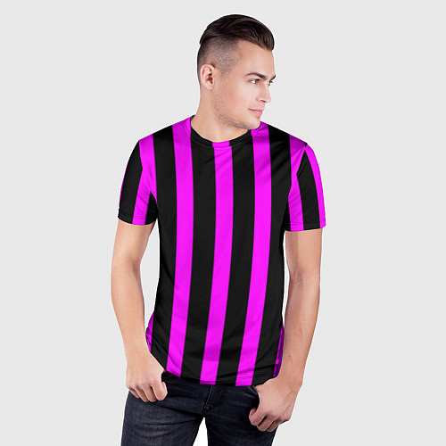 Мужская спорт-футболка В полоску черного и фиолетового цвета / 3D-принт – фото 3