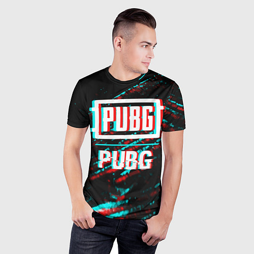 Мужская спорт-футболка PUBG в стиле glitch и баги графики на темном фоне / 3D-принт – фото 3