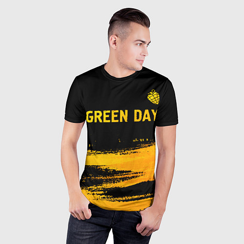 Мужская спорт-футболка Green Day - gold gradient: символ сверху / 3D-принт – фото 3