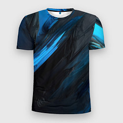 Мужская спорт-футболка Синяя краска на черном фоне