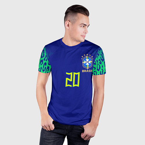 Мужская спорт-футболка Винисиус Жуниор ЧМ 2022 сборная Бразилии гостевая / 3D-принт – фото 3