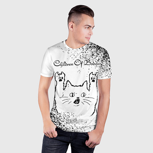 Мужская спорт-футболка Children of Bodom рок кот на светлом фоне / 3D-принт – фото 3
