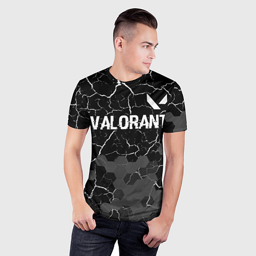 Мужская спорт-футболка Valorant glitch на темном фоне: символ сверху / 3D-принт – фото 3