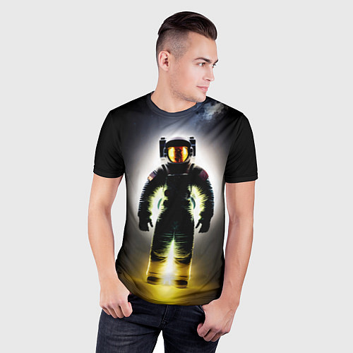 Мужская спорт-футболка Неоновый космонавт - нейросеть / 3D-принт – фото 3