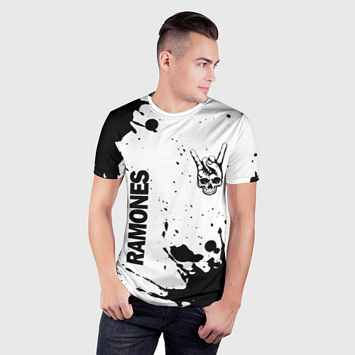 Мужская спорт-футболка Ramones и рок символ на светлом фоне / 3D-принт – фото 3