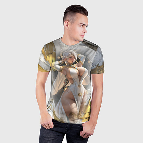 Мужская спорт-футболка Девушка с аппетитными формами в золотом / 3D-принт – фото 3