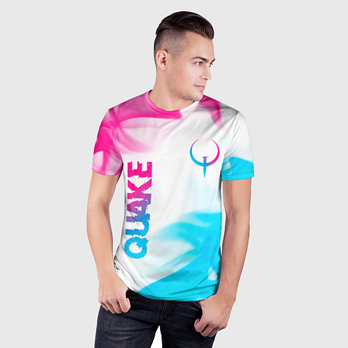 Мужская спорт-футболка Quake neon gradient style: надпись, символ / 3D-принт – фото 3