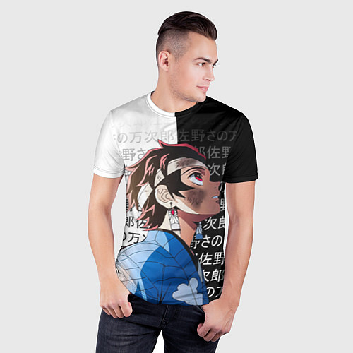 Мужская спорт-футболка Танджиро Комадо - иероглифы - клинок / 3D-принт – фото 3