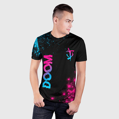 Мужская спорт-футболка Doom - neon gradient: надпись, символ / 3D-принт – фото 3