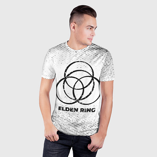 Мужская спорт-футболка Elden Ring с потертостями на светлом фоне / 3D-принт – фото 3