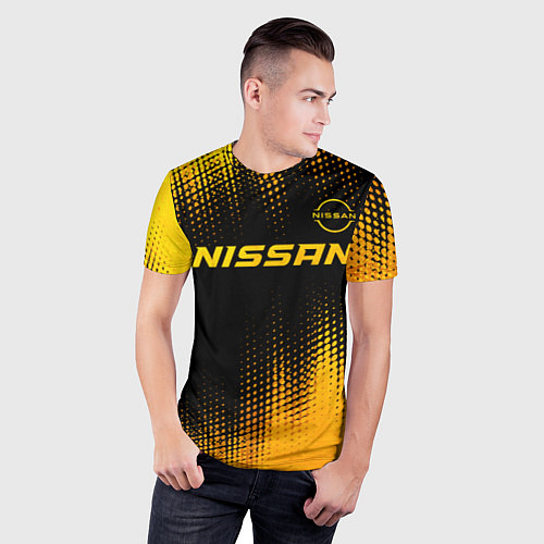 Мужская спорт-футболка Nissan - gold gradient: символ сверху / 3D-принт – фото 3