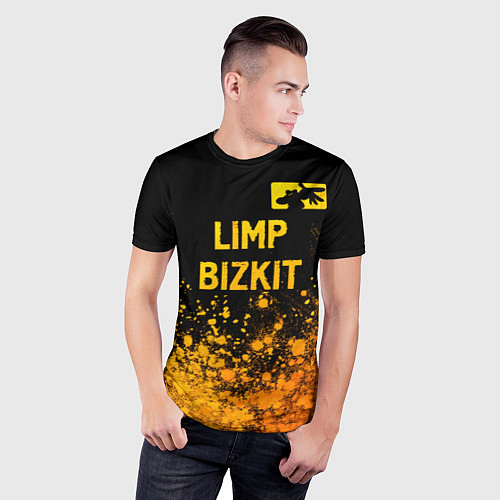 Мужская спорт-футболка Limp Bizkit - gold gradient: символ сверху / 3D-принт – фото 3